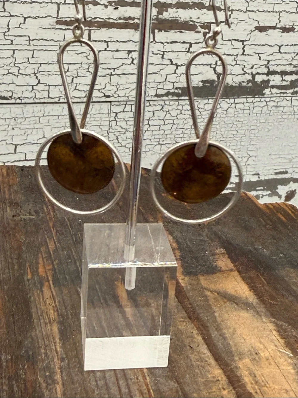 Atlas Sterling Silver 925 Earrings Pierced Long Drops with Orbit Copper Disks